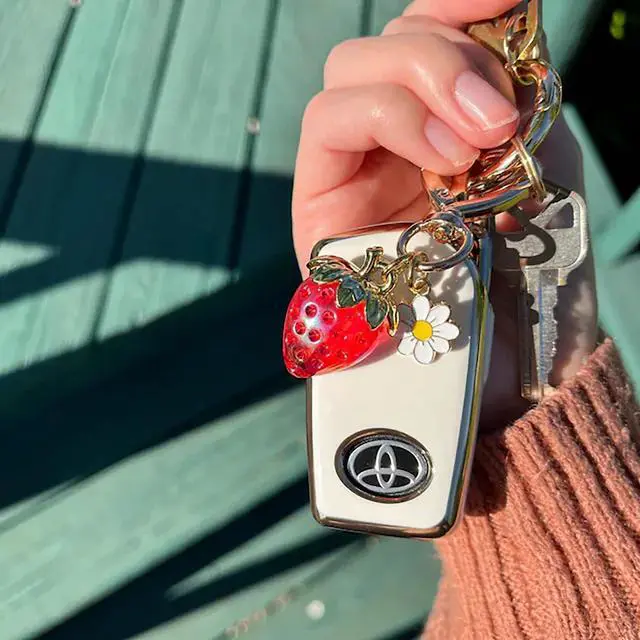 Alt view image 6 of 7 - Cute Strawberry Keychain Heart Bag Charm Purse Accessories Decor for Women | Kawaii Heart Flower Daisy Key chains Accessories Decor for Girls Purse Gift