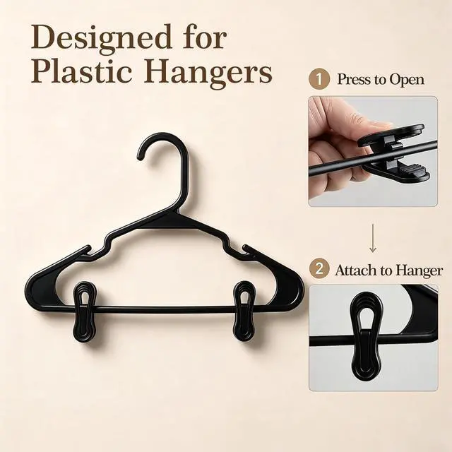 Alt view image 4 of 6 - 30 Pack Hanger Clips for Pants, Skirts, Baby Clothes, Black | 2.6 Inch | Designed for Plastic Hangers | Flexible PP Plastic | Durable for Daily Use | Multi-Purpose Home Organization