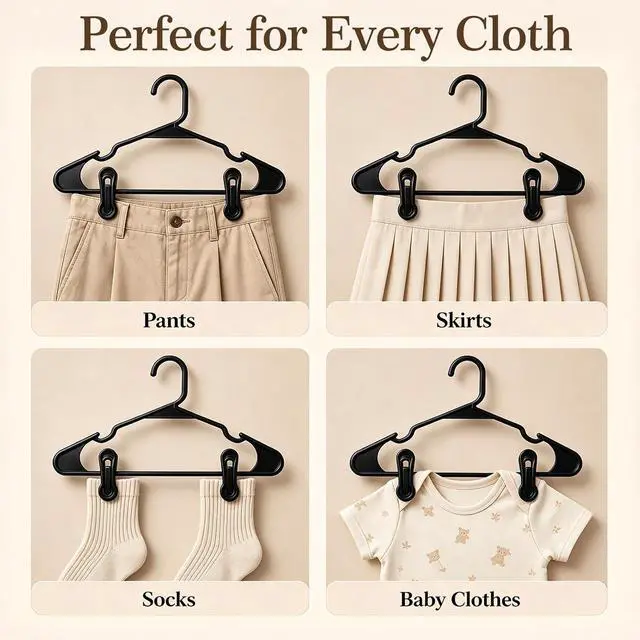 Alt view image 5 of 6 - 30 Pack Hanger Clips for Pants, Skirts, Baby Clothes, Black | 2.6 Inch | Designed for Plastic Hangers | Flexible PP Plastic | Durable for Daily Use | Multi-Purpose Home Organization