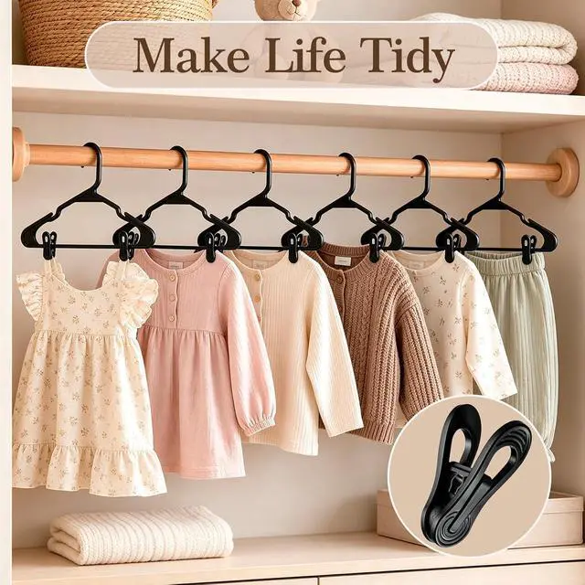 Alt view image 2 of 6 - 30 Pack Hanger Clips for Pants, Skirts, Baby Clothes, Black | 2.6 Inch | Designed for Plastic Hangers | Flexible PP Plastic | Durable for Daily Use | Multi-Purpose Home Organization