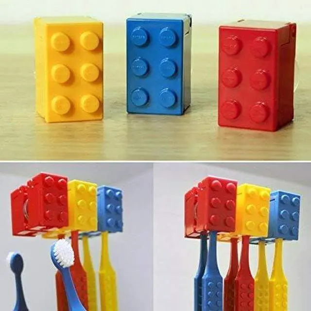 Alt view image 2 of 2 - 3pcs Brick Design Toothbrush Case Cover Holder Set for Office, Travel, Home for Kids Children (3Pcs-BlockHolders)