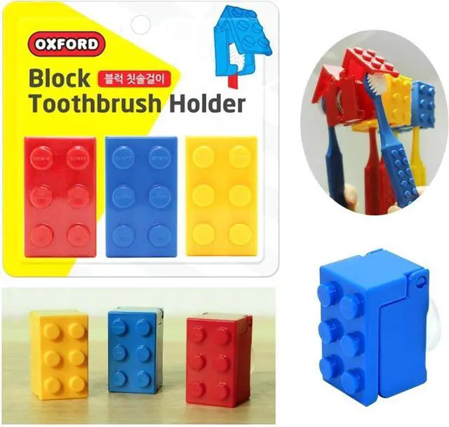 Main image of 3pcs Brick Design Toothbrush Case Cover Holder Set for Office, Travel, Home for Kids Children (3Pcs-BlockHolders)