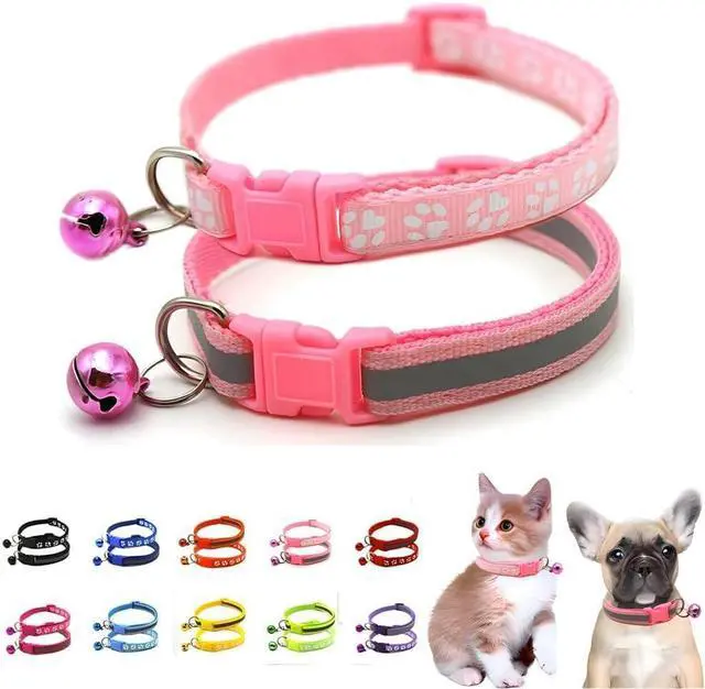 Main image of Cat Collar with Bell, 2-Pack Basic & Reflective Cat Collar with Bells for XXS Xs Small Pet Dogs Boy Tiny Kitten Girls Animal,Neck 7-12 Inch (Pink, Neck 7-12")