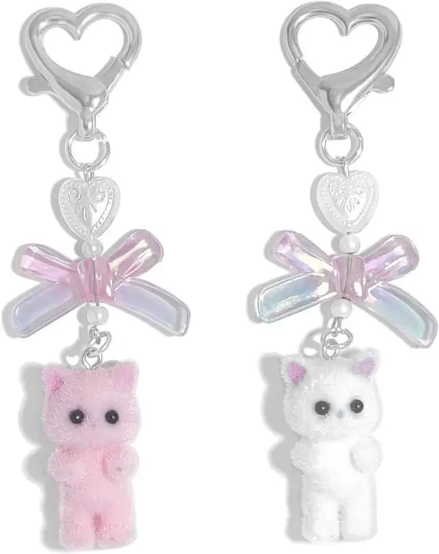 Main image of Cute Pink Keychain,Fuzzy Cat Keychain Aesthetic Y2K KeychainStylish KeychainsAccessories