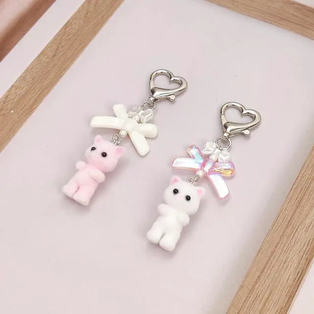 Alt view image 2 of 7 - Cute Pink Keychain,Fuzzy Cat Keychain Aesthetic Y2K KeychainStylish KeychainsAccessories