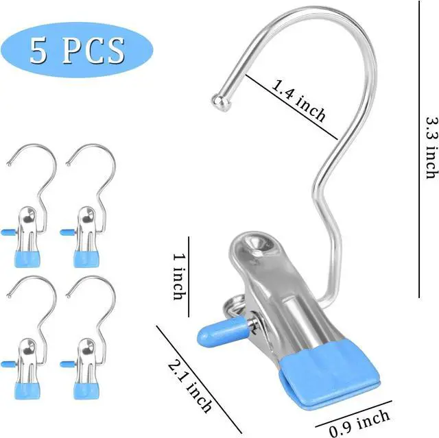 Alt view image 2 of 7 - FuninCrea Laundry Hooks Clip, 5 Pcs Stainless Steel Anti-Slip Boot Laundry Hanger Clips Portable Heavy Duty Multi-Functional Single Hanging Clothes Clips for for Scarf, Gloves, Shoes, Socks (Blue)