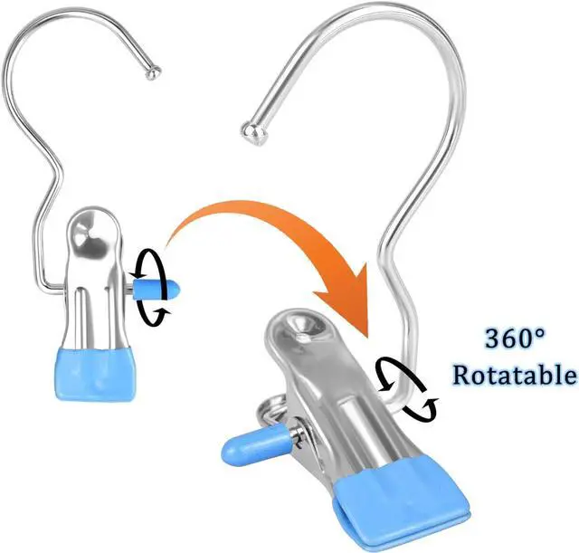 Alt view image 3 of 7 - FuninCrea Laundry Hooks Clip, 5 Pcs Stainless Steel Anti-Slip Boot Laundry Hanger Clips Portable Heavy Duty Multi-Functional Single Hanging Clothes Clips for for Scarf, Gloves, Shoes, Socks (Blue)