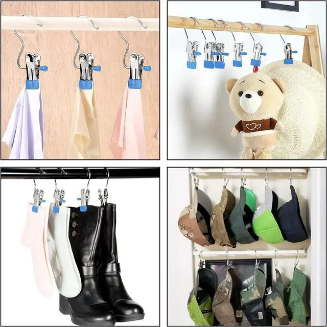 Alt view image 5 of 7 - FuninCrea Laundry Hooks Clip, 5 Pcs Stainless Steel Anti-Slip Boot Laundry Hanger Clips Portable Heavy Duty Multi-Functional Single Hanging Clothes Clips for for Scarf, Gloves, Shoes, Socks (Blue)