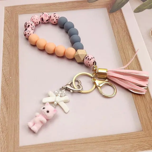 Alt view image 5 of 7 - Cute Pink Keychain,Fuzzy Cat Keychain Aesthetic Y2K KeychainStylish KeychainsAccessories