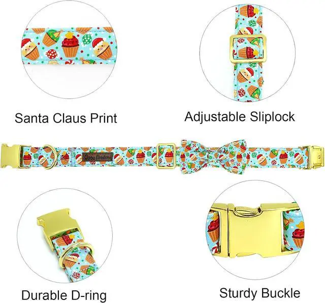 Alt view image 2 of 6 - Dog Collar Christmas Holiday Santa Claus Print Pet Collar Winter Cute Dog Collars with Bow Tie Adjustable Metal Buckle Collar for X-Small Dogs