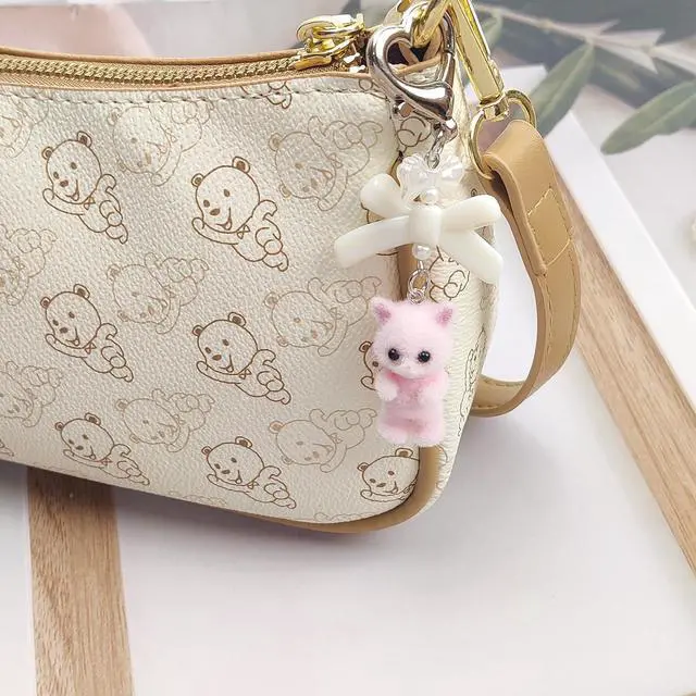Alt view image 7 of 7 - Cute Pink Keychain,Fuzzy Cat Keychain Aesthetic Y2K KeychainStylish KeychainsAccessories