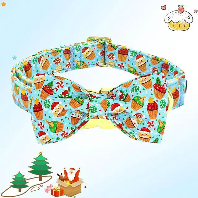 Alt view image 3 of 6 - Dog Collar Christmas Holiday Santa Claus Print Pet Collar Winter Cute Dog Collars with Bow Tie Adjustable Metal Buckle Collar for X-Small Dogs