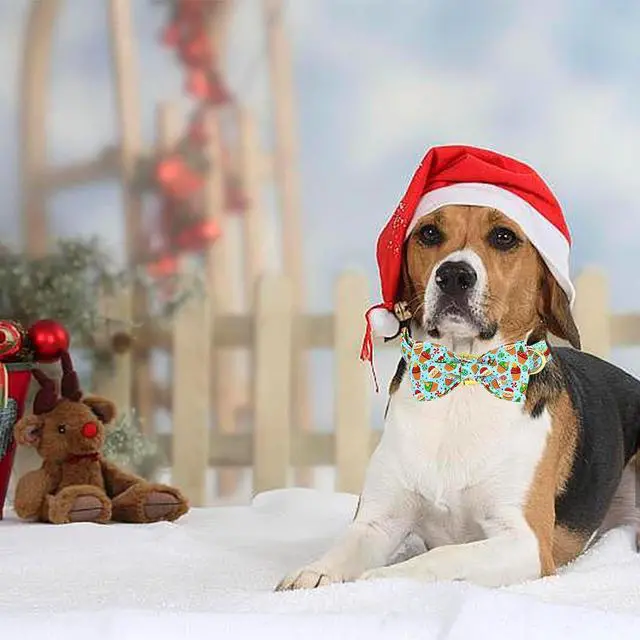 Alt view image 5 of 6 - Dog Collar Christmas Holiday Santa Claus Print Pet Collar Winter Cute Dog Collars with Bow Tie Adjustable Metal Buckle Collar for X-Small Dogs
