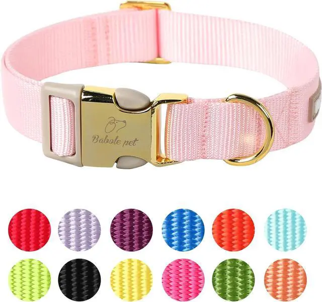 Main image of Nylon Dog Collar - Adjustable Pink Soft Webbing Dog Collars for Small Medium Large Dogs Boy Girl Puppy Collar with Safety Metal Buckle XS