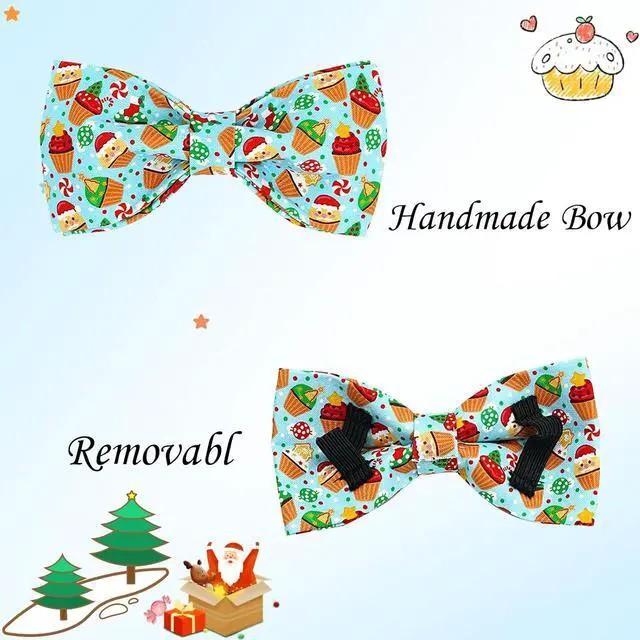Alt view image 4 of 6 - Dog Collar Christmas Holiday Santa Claus Print Pet Collar Winter Cute Dog Collars with Bow Tie Adjustable Metal Buckle Collar for X-Small Dogs