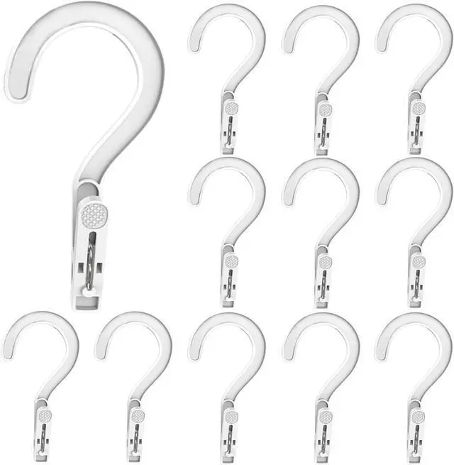 Main image of 12pcs Laundry Hooks with Clips Super Strong Plastic Clothes Hangers Pins | Single Clip Hangers,Clothes Pins for Towel,Portable Travel Hangers with Clips to Hang Bras Socks Hats and Boots,White