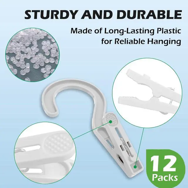 Alt view image 3 of 6 - 12pcs Laundry Hooks with Clips Super Strong Plastic Clothes Hangers Pins | Single Clip Hangers,Clothes Pins for Towel,Portable Travel Hangers with Clips to Hang Bras Socks Hats and Boots,White