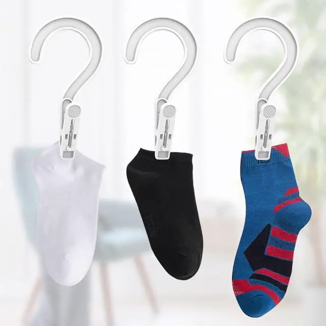 Alt view image 4 of 6 - 12pcs Laundry Hooks with Clips Super Strong Plastic Clothes Hangers Pins | Single Clip Hangers,Clothes Pins for Towel,Portable Travel Hangers with Clips to Hang Bras Socks Hats and Boots,White