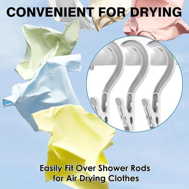 Alt view image 5 of 6 - 12pcs Laundry Hooks with Clips Super Strong Plastic Clothes Hangers Pins | Single Clip Hangers,Clothes Pins for Towel,Portable Travel Hangers with Clips to Hang Bras Socks Hats and Boots,White