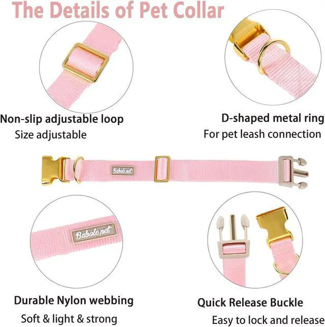 Alt view image 4 of 7 - Nylon Dog Collar - Adjustable Pink Soft Webbing Dog Collars for Small Medium Large Dogs Boy Girl Puppy Collar with Safety Metal Buckle XS
