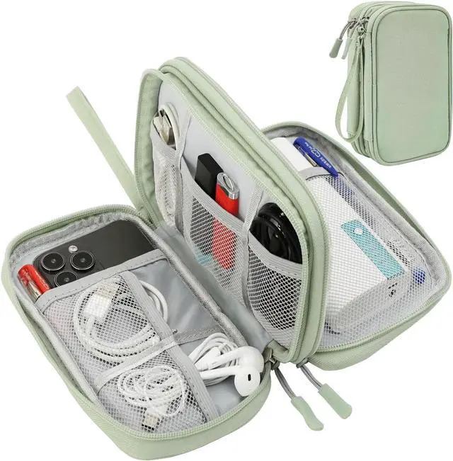 Main image of CAAORDKSO Cord Organizer Travrel Bag, Electronic Organizer Travel Case, Water Resistant Cable Organizer Pouch for Cable, Cord, USB, Charger, Phone, Power Bank, Earphone (Mint Green, Medium)