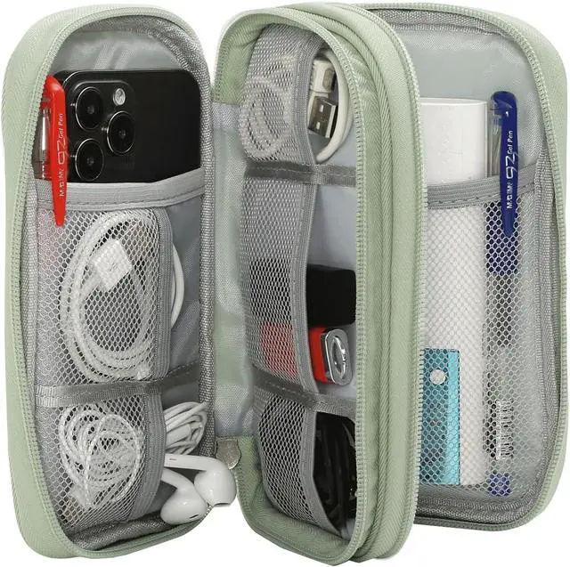 Alt view image 3 of 7 - CAAORDKSO Cord Organizer Travrel Bag, Electronic Organizer Travel Case, Water Resistant Cable Organizer Pouch for Cable, Cord, USB, Charger, Phone, Power Bank, Earphone (Mint Green, Medium)