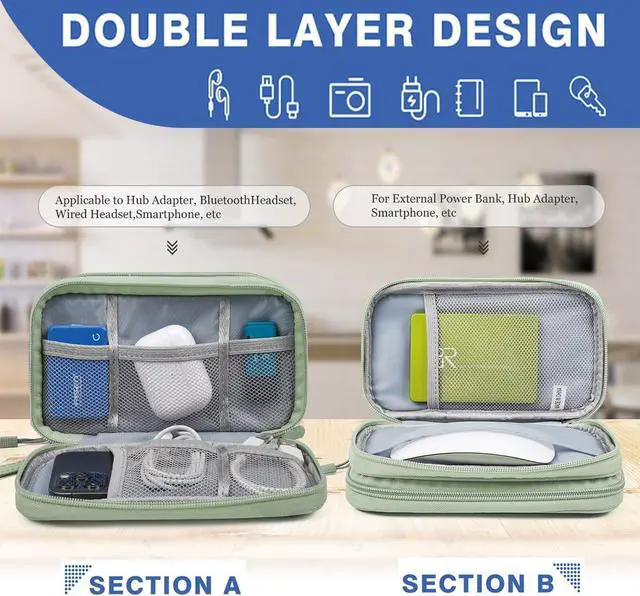 Alt view image 5 of 7 - CAAORDKSO Cord Organizer Travrel Bag, Electronic Organizer Travel Case, Water Resistant Cable Organizer Pouch for Cable, Cord, USB, Charger, Phone, Power Bank, Earphone (Mint Green, Medium)