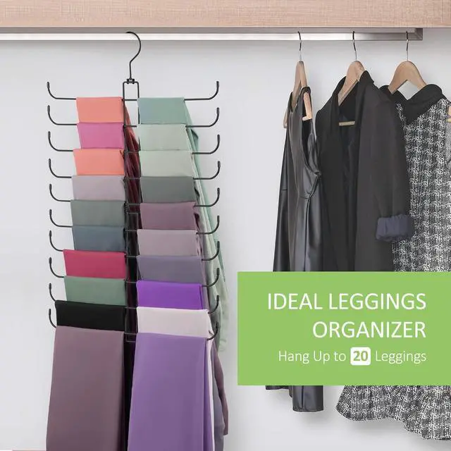Alt view image 2 of 7 - Legging Hanger, Metal Hanging Legging Hangers for Closet Organizer Holds 20 Women's XS-XL & Girls' Leggings, 360° Rotating Foldable Yoga Pants Hangers Space Saving, Black