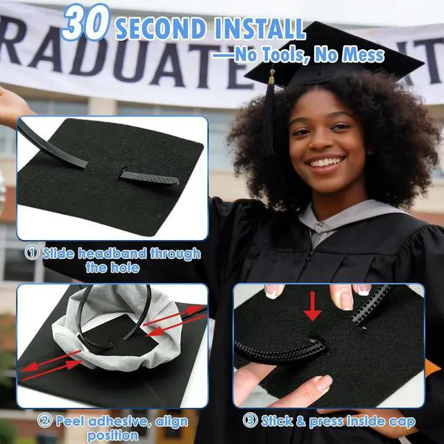 Alt view image 5 of 7 - PUNCHMAN Graduation Cap Headband Insert- Black 1 Pack Firm Anti-fall Hair Band,Graduation Hat Headband Holder for Secure Grad Cap And Hairstyle,Hat Accessories for Graduates,Students,Girls