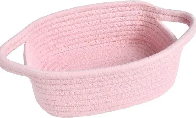 Main image of ABenkle Small Storage Basket, Mini Basket, Cute Tiny Cotton Rope Woven Basket, Shelf Basket, Boho Decorative Toy Dog Cat Basket for Nursery, Bedroom, Spa, Empty Gift Basket - XS, Pink