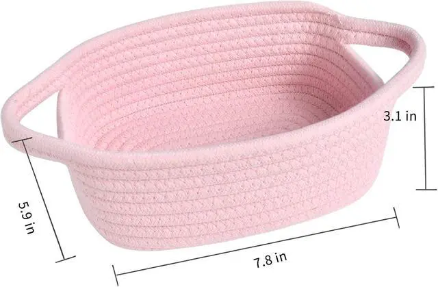 Alt view image 2 of 7 - ABenkle Small Storage Basket, Mini Basket, Cute Tiny Cotton Rope Woven Basket, Shelf Basket, Boho Decorative Toy Dog Cat Basket for Nursery, Bedroom, Spa, Empty Gift Basket - XS, Pink
