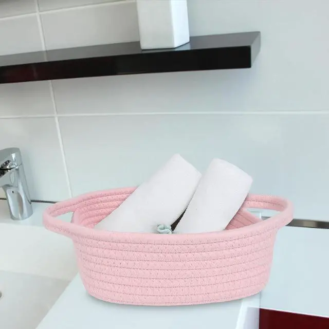 Alt view image 3 of 7 - ABenkle Small Storage Basket, Mini Basket, Cute Tiny Cotton Rope Woven Basket, Shelf Basket, Boho Decorative Toy Dog Cat Basket for Nursery, Bedroom, Spa, Empty Gift Basket - XS, Pink