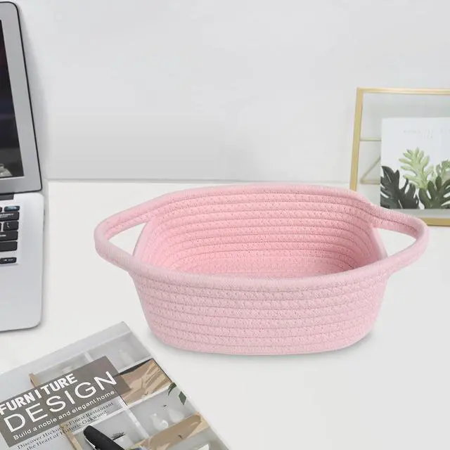 Alt view image 4 of 7 - ABenkle Small Storage Basket, Mini Basket, Cute Tiny Cotton Rope Woven Basket, Shelf Basket, Boho Decorative Toy Dog Cat Basket for Nursery, Bedroom, Spa, Empty Gift Basket - XS, Pink