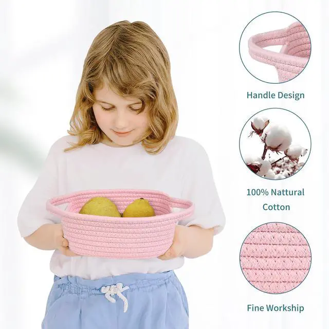 Alt view image 6 of 7 - ABenkle Small Storage Basket, Mini Basket, Cute Tiny Cotton Rope Woven Basket, Shelf Basket, Boho Decorative Toy Dog Cat Basket for Nursery, Bedroom, Spa, Empty Gift Basket - XS, Pink
