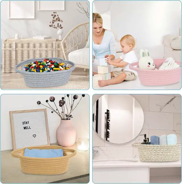 Alt view image 7 of 7 - ABenkle Small Storage Basket, Mini Basket, Cute Tiny Cotton Rope Woven Basket, Shelf Basket, Boho Decorative Toy Dog Cat Basket for Nursery, Bedroom, Spa, Empty Gift Basket - XS, Pink