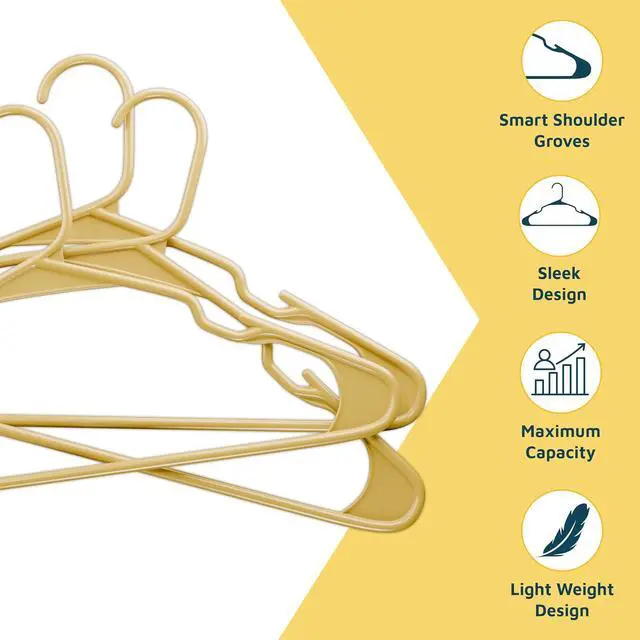 Alt view image 4 of 7 - Lifemaster Plastic Clothes Hangers Heavy Duty Hanger Set, for Organizing Clothes, Dresses, and Coat, Holds Up to 5 lbs, Space-Saving Hangers with Non-Slip Shoulder Grooves, Pack of 5, Yellow