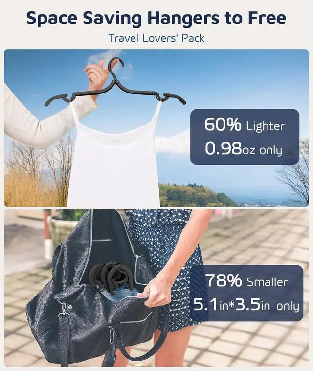 Alt view image 2 of 7 - 10 Pcs Travel Hangers, Cruise Ship Essentials Foldable Hangers Plastic Travel Essentials, Portable Cruises Must Haves 2026 for Skirt, Suitcase, RV Camping Airplane Europe Vacation Essential, Black