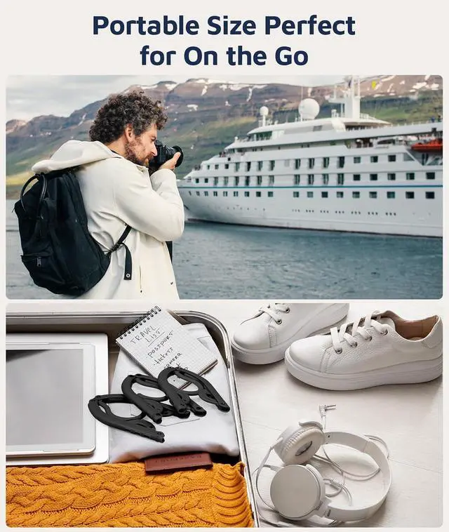 Alt view image 6 of 7 - 10 Pcs Travel Hangers, Cruise Ship Essentials Foldable Hangers Plastic Travel Essentials, Portable Cruises Must Haves 2026 for Skirt, Suitcase, RV Camping Airplane Europe Vacation Essential, Black