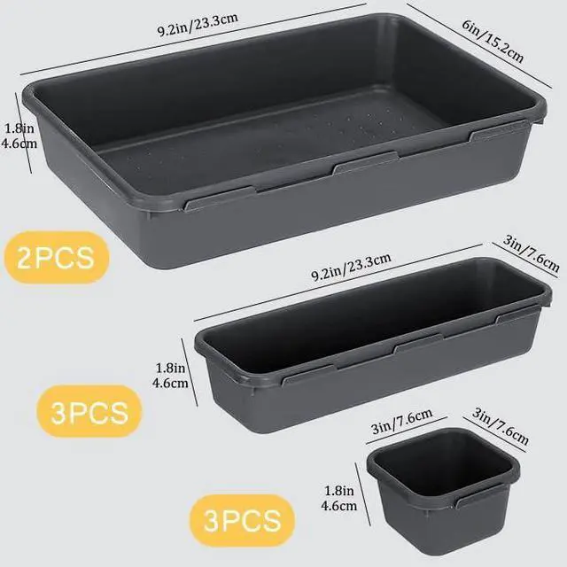 Alt view image 2 of 6 - Kutesna 8PCS Plastic Interlocking Drawer Organizer, 3 Sizes Desk Organizer | Versatile Storage Trays, Versatile Plastic Storage Bins for Makeup Vanity, Jewelries, Kitchen Utensils, Bathroom and Office