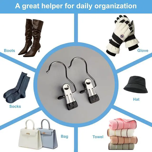 Alt view image 7 of 7 - 24 Pack Hanger Clips, Multi Function Clip Hooks, Laundry Hanging Hooks Clips, Clothes Clips, Closet Hangers, Boot Clips, Sock Clips, Hat Clips, Glove Clips, Trouser Clips, Towel Pins