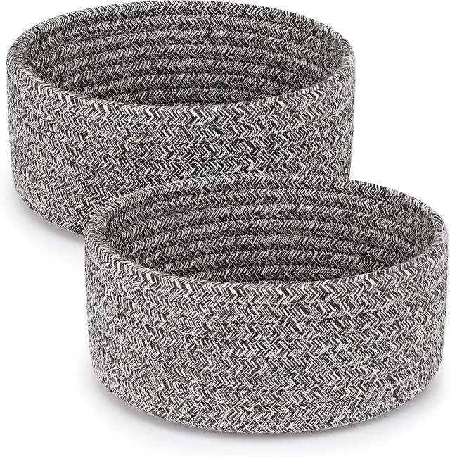 Main image of ABenkle 2 Pack Small Baskets, Cotton Rope Woven Basket, Cute Mini Tiny Storage Baskets, Decorative Boho Basket for Nursery Living Room Bedroom Shelf, Empty Gift Basket - Mixed Grey