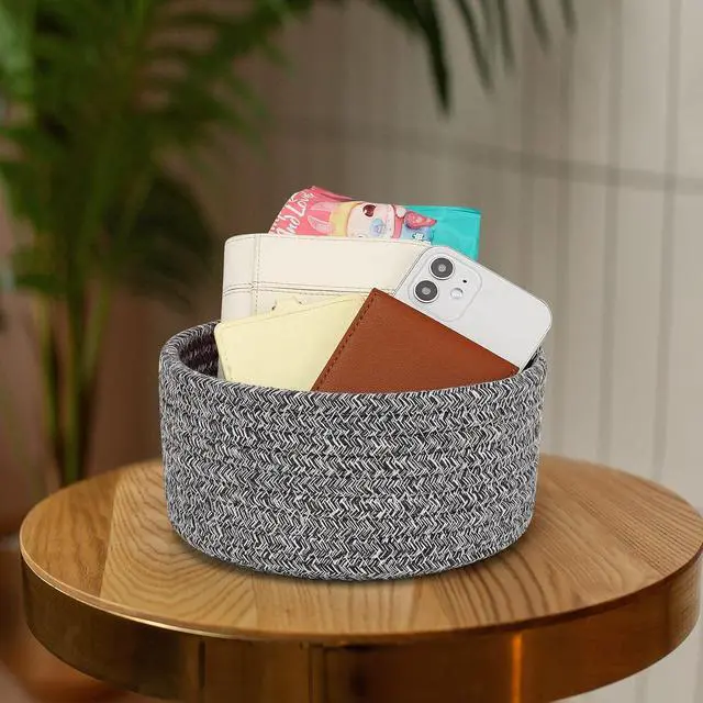 Alt view image 3 of 7 - ABenkle 2 Pack Small Baskets, Cotton Rope Woven Basket, Cute Mini Tiny Storage Baskets, Decorative Boho Basket for Nursery Living Room Bedroom Shelf, Empty Gift Basket - Mixed Grey