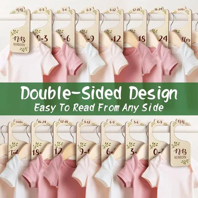 Alt view image 2 of 7 - Baby Closet Dividers for Clothes Organizer - 8 PCS Adorable Wooden Double-Sided Baby Clothes Size Hanger Organizer from Newborn to Toddler for Nursery Decor