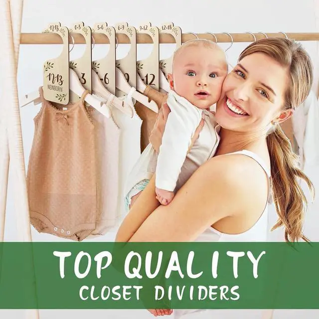 Alt view image 4 of 7 - Baby Closet Dividers for Clothes Organizer - 8 PCS Adorable Wooden Double-Sided Baby Clothes Size Hanger Organizer from Newborn to Toddler for Nursery Decor