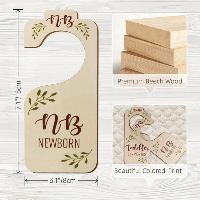 Alt view image 7 of 7 - Baby Closet Dividers for Clothes Organizer - 8 PCS Adorable Wooden Double-Sided Baby Clothes Size Hanger Organizer from Newborn to Toddler for Nursery Decor