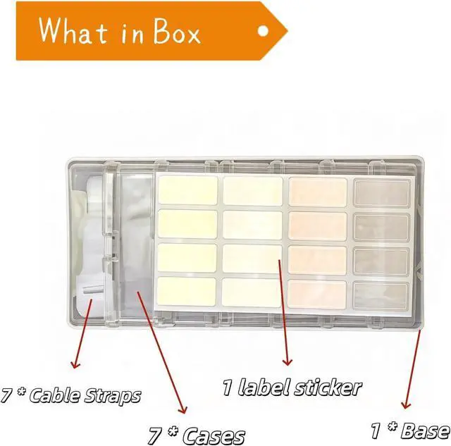 Alt view image 2 of 7 - 7 Case Cable Storage Box with Cable Straps and Label Stickers, Travel Cord Organizer for Charging Cables, USB Wires, Earphones Drawer Organization for Home & Office (7 Cases + 7 Cable Straps)