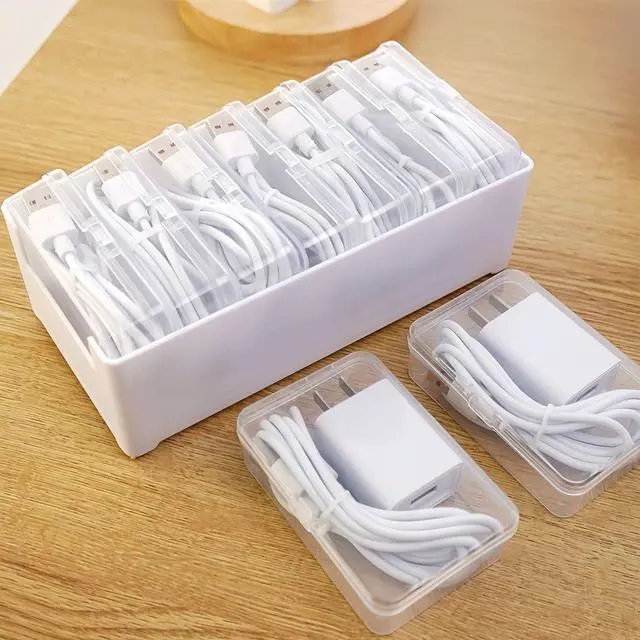 Alt view image 5 of 7 - 7 Case Cable Storage Box with Cable Straps and Label Stickers, Travel Cord Organizer for Charging Cables, USB Wires, Earphones Drawer Organization for Home & Office (7 Cases + 7 Cable Straps)