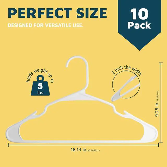 Alt view image 2 of 7 - Lifemaster Plastic Clothes Hangers Heavy Duty Hanger Set, for Organizing Clothes, Dresses, and Coat, Holds Up to 5 lbs, Space-Saving Hangers with Non-Slip Shoulder Grooves, Pack of 10, White