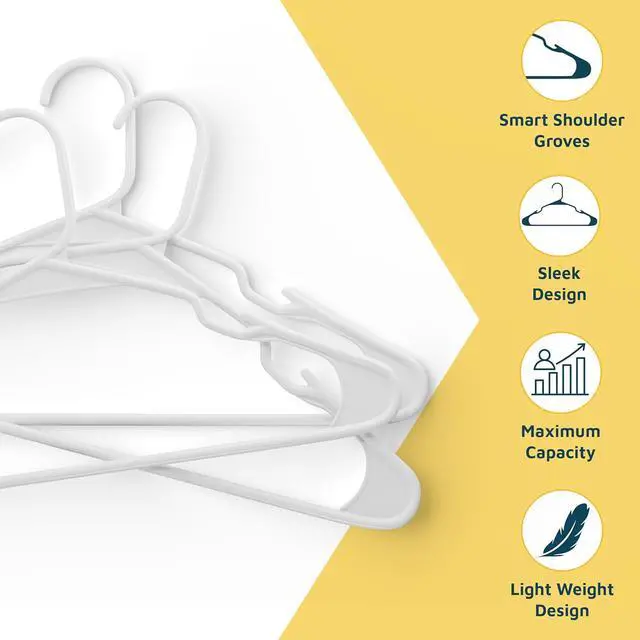 Alt view image 4 of 7 - Lifemaster Plastic Clothes Hangers Heavy Duty Hanger Set, for Organizing Clothes, Dresses, and Coat, Holds Up to 5 lbs, Space-Saving Hangers with Non-Slip Shoulder Grooves, Pack of 10, White