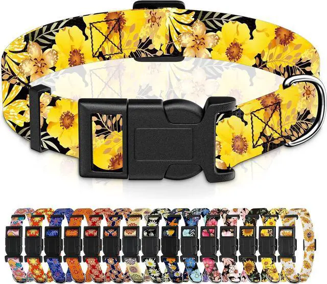 Main image of Seyezo Dog Collar, Floral Puppy Collar, Yellow Floral, XS | For Boys Girls, Small Medium Large Dogs, Adjustable Soft Floral Pattern, Safety Buckle, For Male Females, Tear-resistant